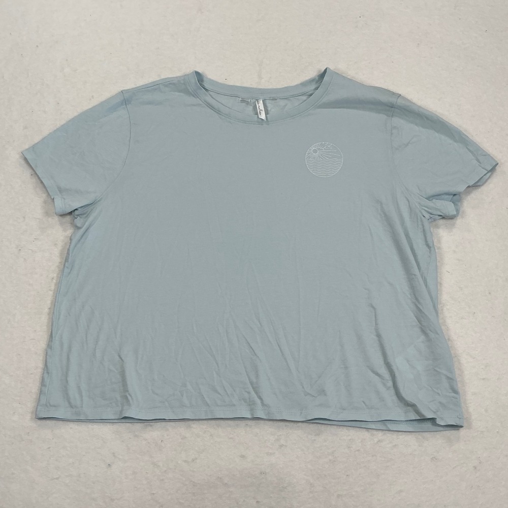TravisMathew Womens Light Blue Pima Cotton Blend Graphic T-Shirt Size L